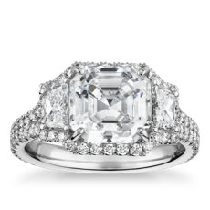 The Gallery Collection Vintage Asscher Halo Trapezoid Diamond Engagement Ring in Platinum 